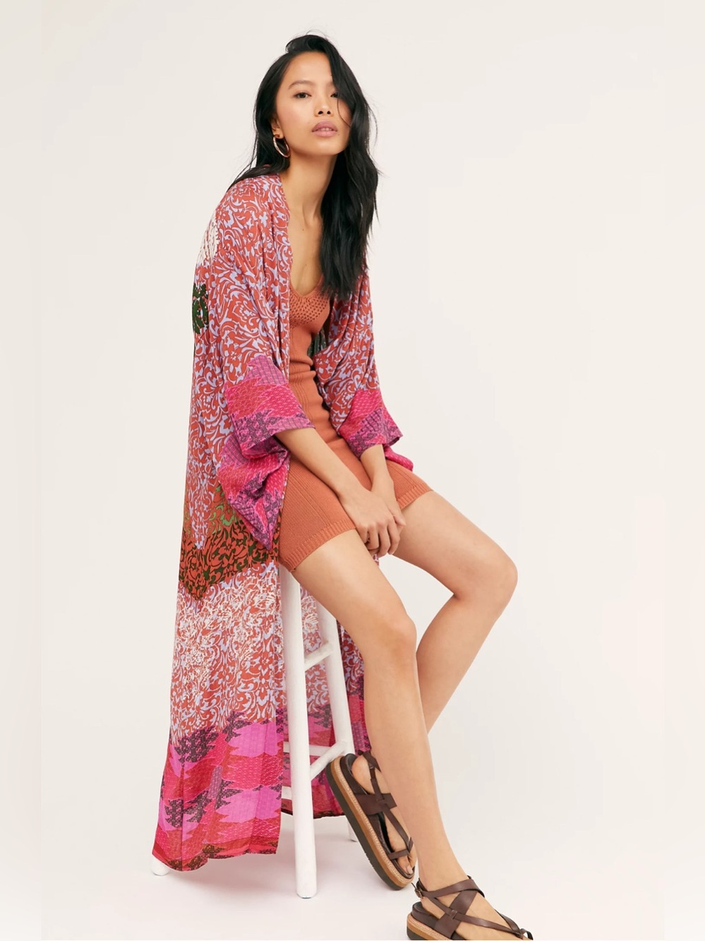 Free People Seven Wonders Maxi Kimono Pink Size OS (One Size)